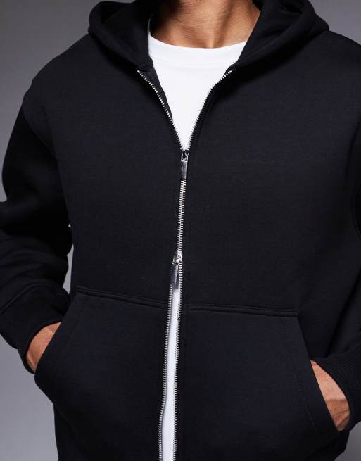 ASOS DESIGN heavyweight boxy relaxed zip up hoodie in black scuba-style fabric