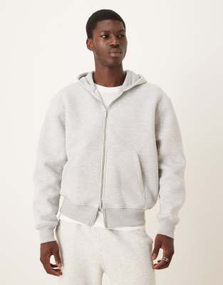 ASOS DESIGN heavyweight relaxed boxy zip through hoodie in scuba-style fabric in gray heather