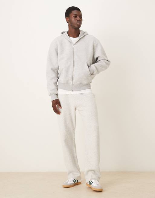 ASOS DESIGN boxy oversized zip through scuba-style fabric hoodie in grey marl