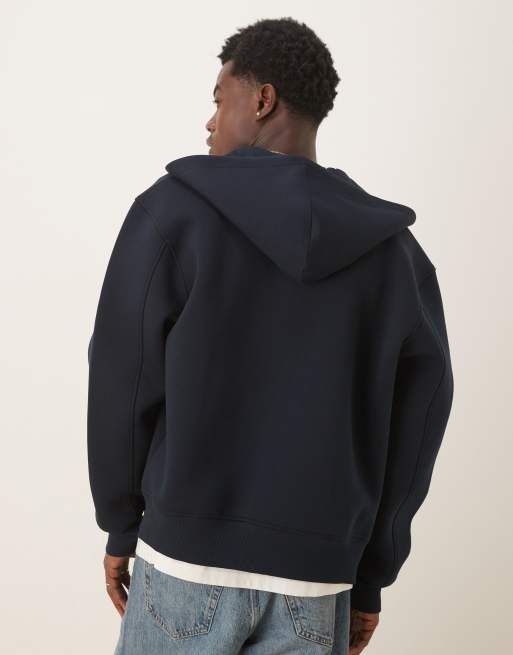 ASOS DESIGN heavyweight relaxed boxy zip-through hoodie in scuba-style fabric in navy