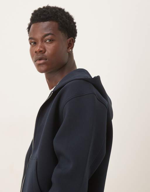 ASOS DESIGN heavyweight relaxed boxy zip-through hoodie in scuba-style fabric in navy