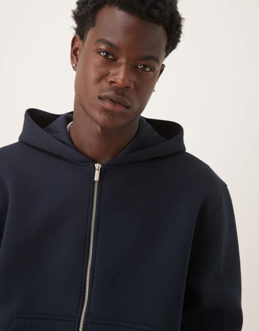 ASOS DESIGN heavyweight relaxed boxy zip-through hoodie in scuba-style fabric in navy