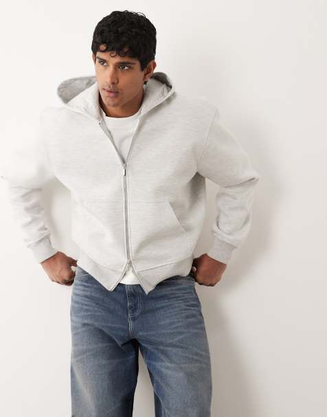 ASOS DESIGN heavyweight relaxed boxy zip-through in scuba-style fabric in ice marl - view 1