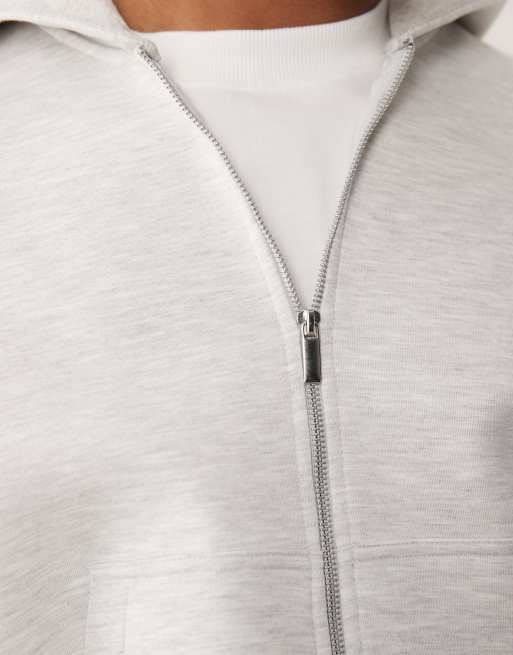 ASOS DESIGN heavyweight relaxed boxy zip up in scuba-style fabric in ice heather, 4 of 5