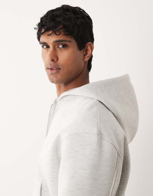 ASOS DESIGN heavyweight relaxed boxy zip up in scuba-style fabric in ice heather, 5 of 5