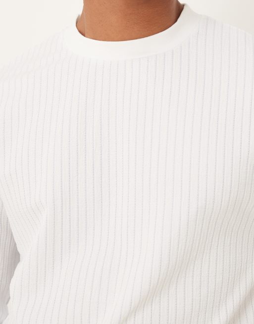 ASOS DESIGN heavyweight relaxed fit long sleeve t-shirt in textured blue and off white stripe , 5 of 5