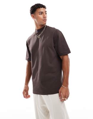Asos Design Heavyweight Relaxed High Neck T-shirt In Brown