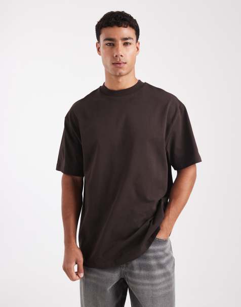 ASOS DESIGN heavyweight relaxed high neck t-shirt in dark brown - view 1