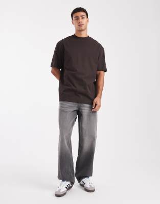 Asos Design Heavyweight Relaxed High Neck T-shirt In Brown
