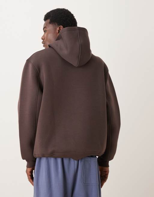 ASOS DESIGN heavyweight relaxed hoodie in scuba-style fabric in brown - BROWN, 3 of 5