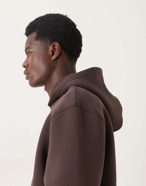 ASOS DESIGN heavyweight relaxed hoodie in scuba-style fabric in brown, 4 of 5