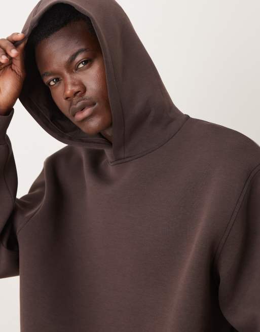 ASOS DESIGN heavyweight relaxed hoodie in scuba-style fabric in brown, 5 of 5