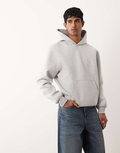 ASOS DESIGN heavyweight relaxed hoodie in scuba-style fabric in gray heather - view 1