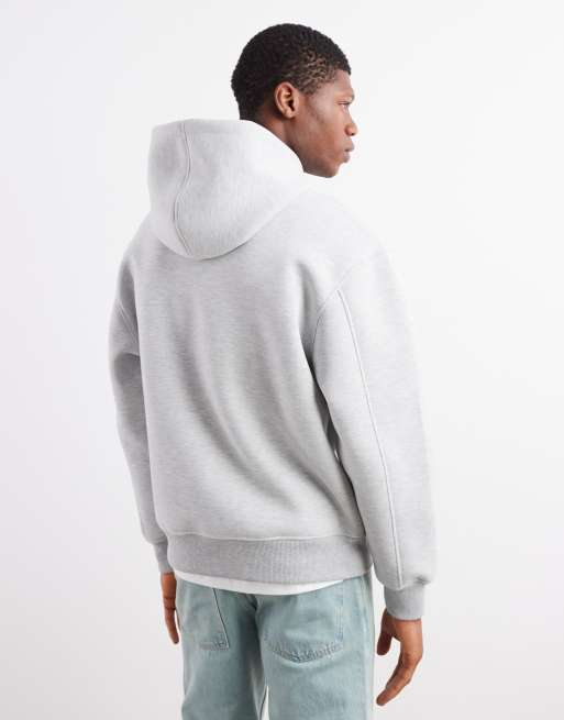 ASOS DESIGN heavyweight relaxed hoodie in scuba-style fabric in grey marl - LGREY, 3 of 5