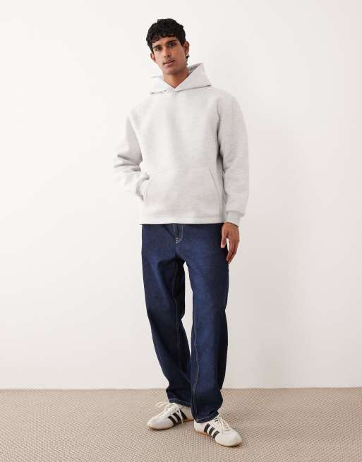 ASOS DESIGN heavyweight relaxed hoodie in scuba-style fabric in ice heather, 2 of 5