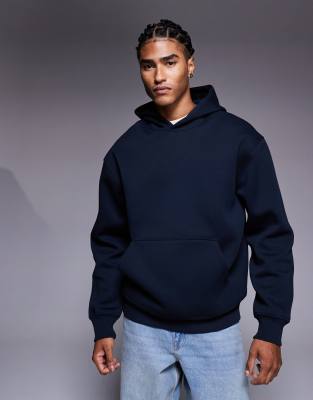 Navy Relaxed Fit Graphic Pull Over Hoodie