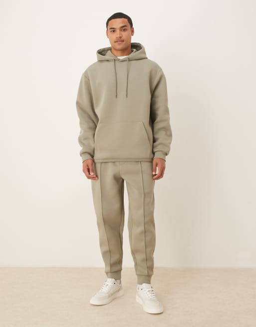 ASOS DESIGN heavyweight relaxed hoodie with fixed hem and drawstring in scuba-style fabric in khaki, 2 of 5