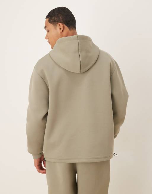 ASOS DESIGN heavyweight relaxed hoodie with fixed hem and drawstring in scuba-style fabric in khaki, 3 of 5