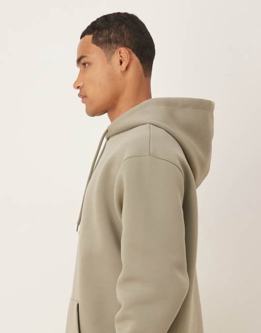 ASOS DESIGN heavyweight relaxed hoodie with fixed hem and drawstring in scuba-style fabric in khaki, 4 of 5