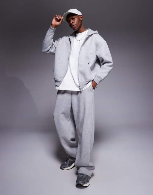 ASOS DESIGN heavyweight oversized scuba hoodie with zip in gray heather