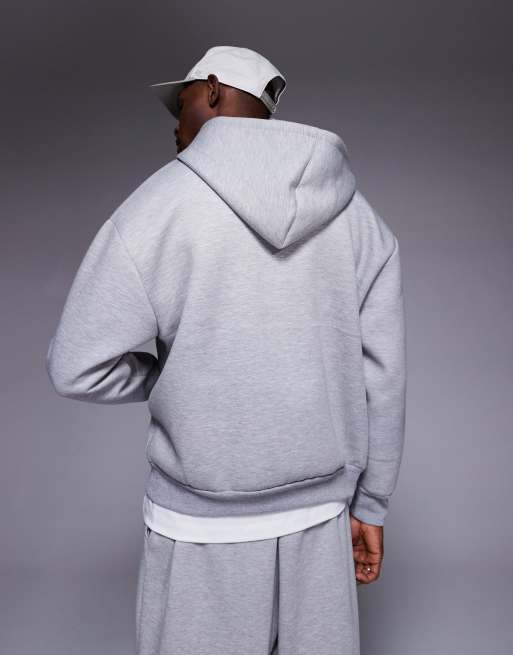 ASOS DESIGN heavyweight oversized scuba hoodie with zip in gray heather