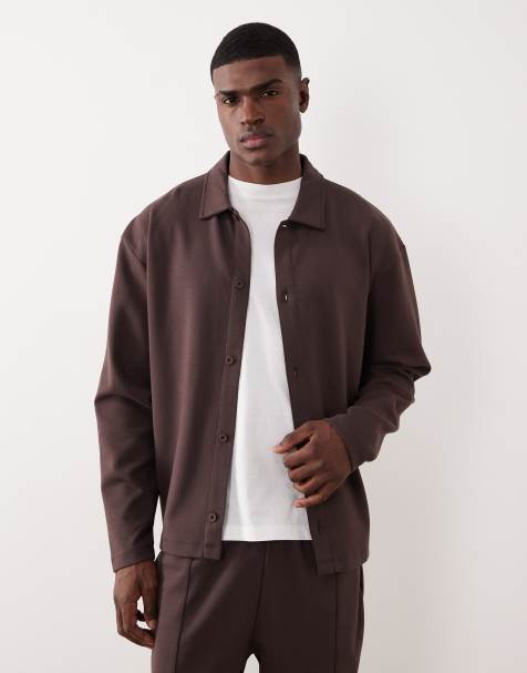 ASOS DESIGN heavyweight relaxed jersey jacket in brown - BROWN - view 1