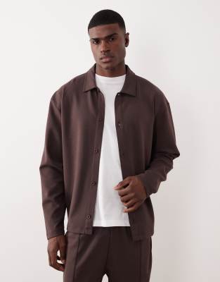 Asos Design Heavyweight Relaxed Jersey Jacket In Brown