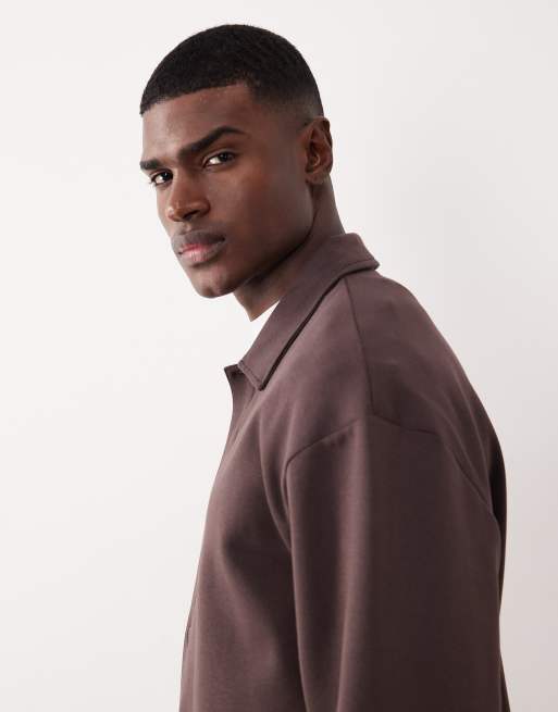ASOS DESIGN heavyweight relaxed jersey jacket in brown, 4 of 5