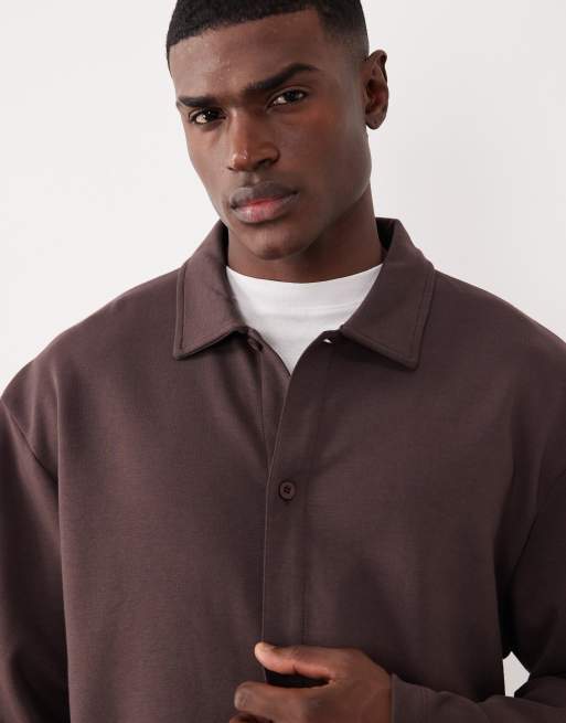 ASOS DESIGN heavyweight relaxed jersey jacket in brown, 5 of 5