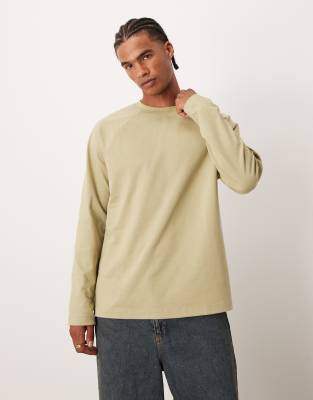 Asos Design Heavyweight Relaxed Long Sleeve Raglan T-shirt In Green