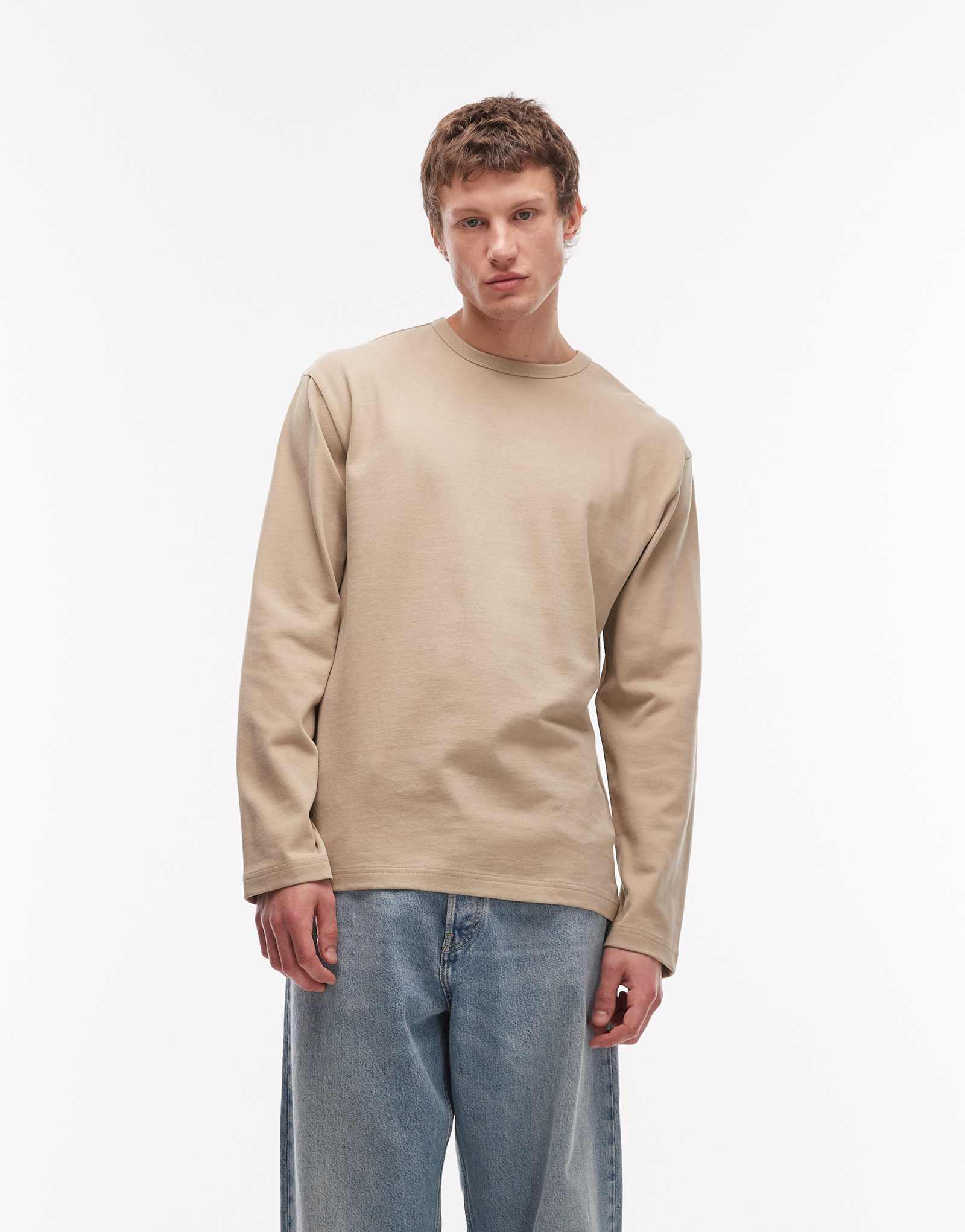 Непринужденная футболка с длинным рукавом в стиле heavyweight от ASOS DESIGN бежевого цвета soft touch