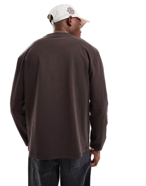 ASOS DESIGN heavyweight relaxed long sleeve t-shirt in brown  , 3 of 4