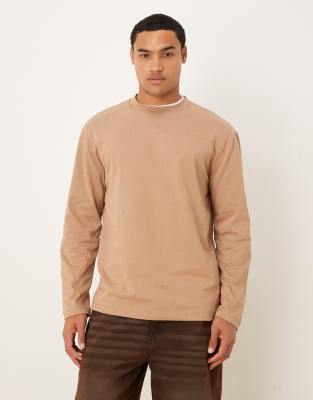 Asos Design Heavyweight Relaxed Long Sleeve T-shirt In Brown