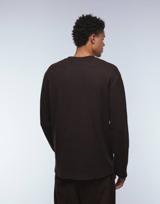 ASOS DESIGN heavyweight relaxed long sleeve t-shirt in dark brown waffle, 3 of 5