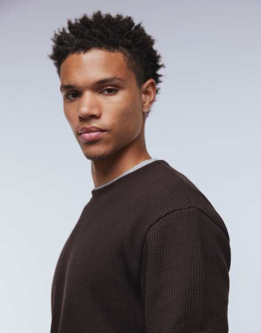 ASOS DESIGN heavyweight relaxed long sleeve t-shirt in dark brown waffle, 4 of 5