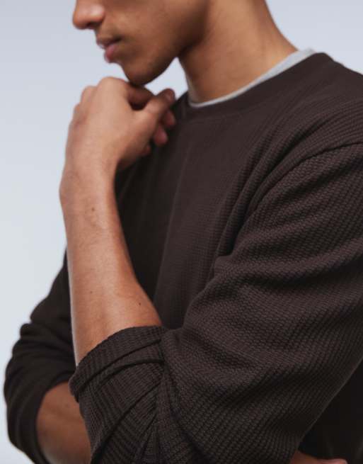 ASOS DESIGN heavyweight relaxed long sleeve t-shirt in dark brown waffle, 5 of 5