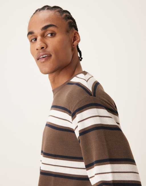 ASOS DESIGN heavyweight relaxed long sleeve t-shirt in ecru and brown stripe , 4 of 5