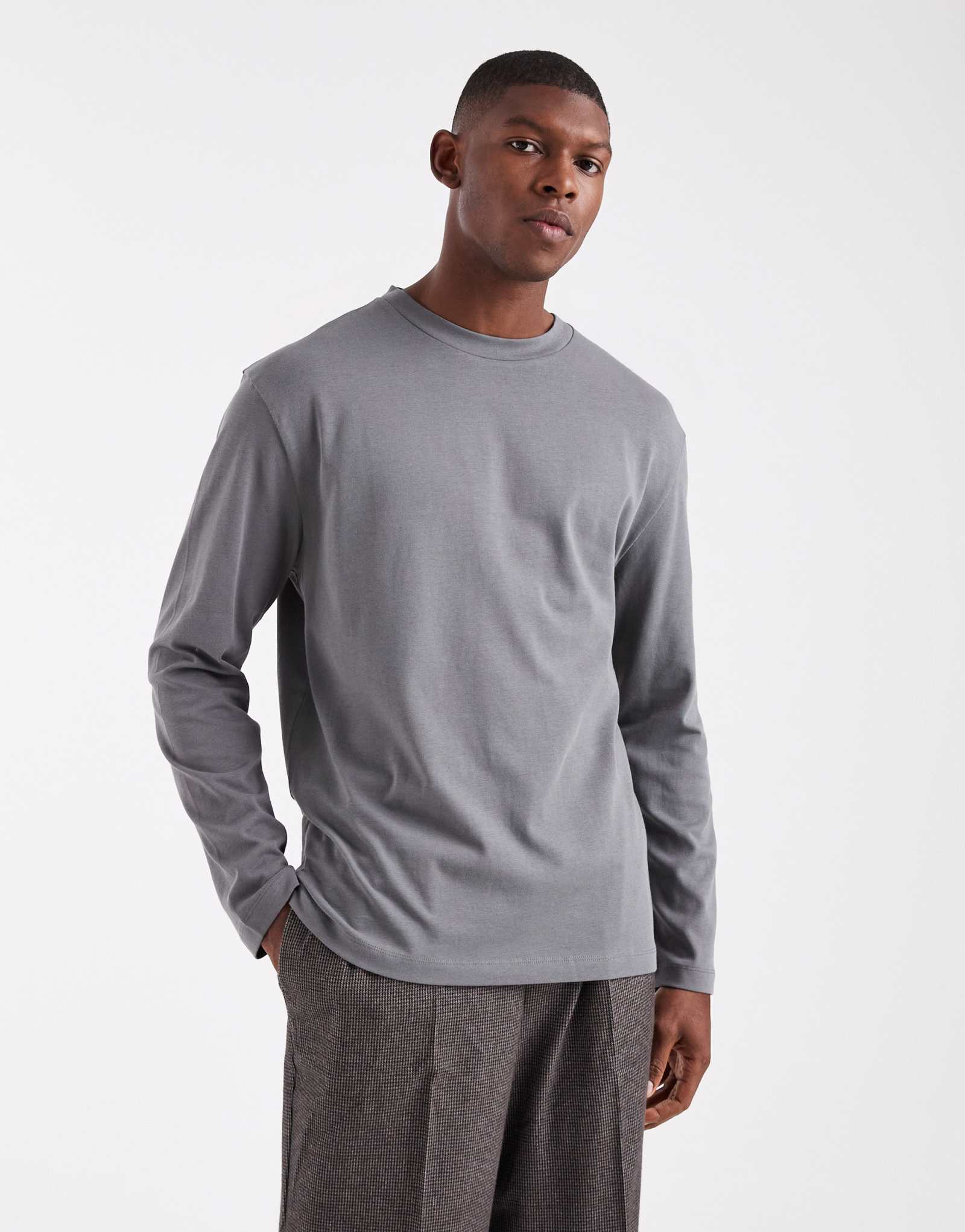 Серая футболка с длинным рукавом в стиле хэвивейт от ASOS DESIGN в расслабленном стиле