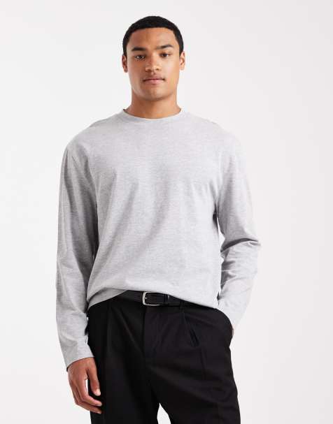 ASOS DESIGN heavyweight relaxed long sleeve t-shirt in grey marl - view 1