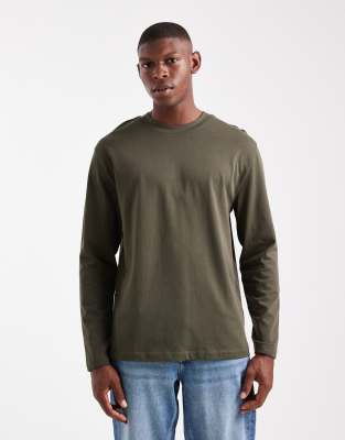 Asos Design Heavyweight Relaxed Long Sleeve T-shirt In Green