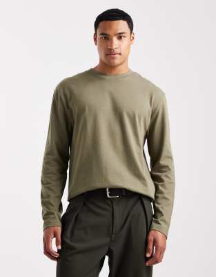 Asos Design Heavyweight Relaxed Long Sleeve T-shirt In Green