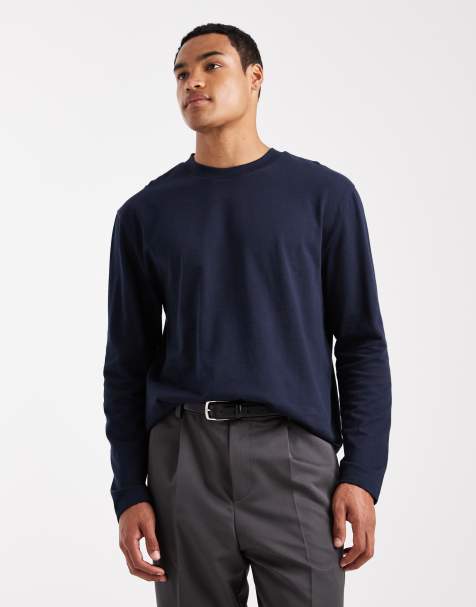ASOS DESIGN heavyweight relaxed long sleeve t-shirt in navy - view 1