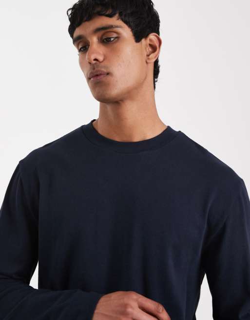 ASOS DESIGN heavyweight relaxed long sleeve t-shirt in navy , 4 of 5