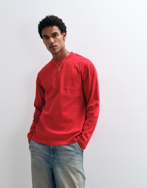 ASOS DESIGN heavyweight relaxed long sleeve t-shirt in red, 4 of 5