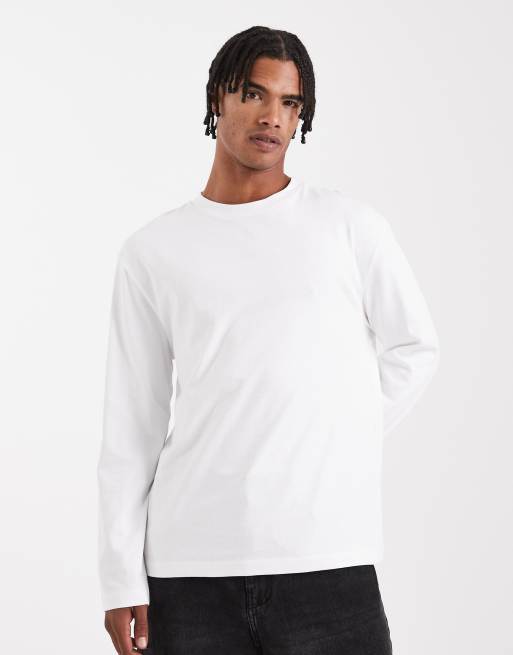ASOS DESIGN heavyweight relaxed long sleeve t-shirt in white  - WHITE