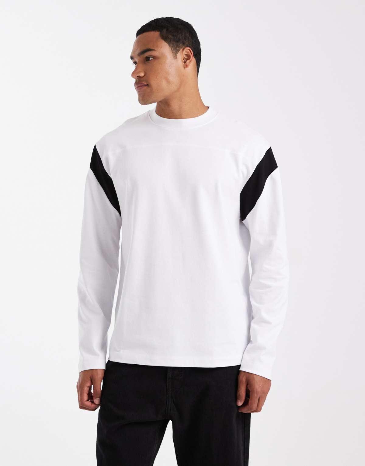 ASOS DESIGN heavyweight relaxed long sleeve t-shirt with contrast panel in white