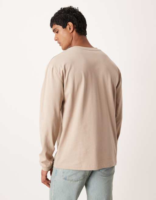 ASOS DESIGN heavyweight relaxed long sleeve t-shirt with cuffs in beige, 3 of 5