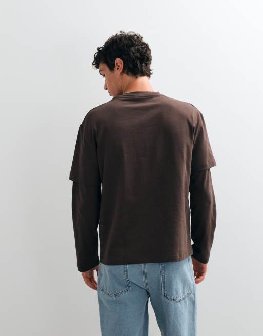 ASOS DESIGN heavyweight relaxed long sleeve t-shirt with double sleeve in brown, 5 of 5
