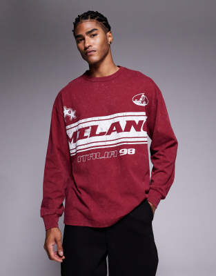 Asos Design Heavyweight Relaxed Long Sleeve T-shirt With Milano Sports Graphic In Multi