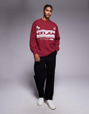 Asos Design Heavyweight Relaxed Long Sleeve T-shirt With Milano Sports Graphic In Multi
